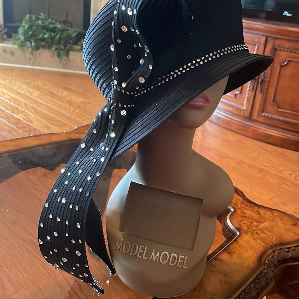 Elegant Black Hat with Rhinestone Accents